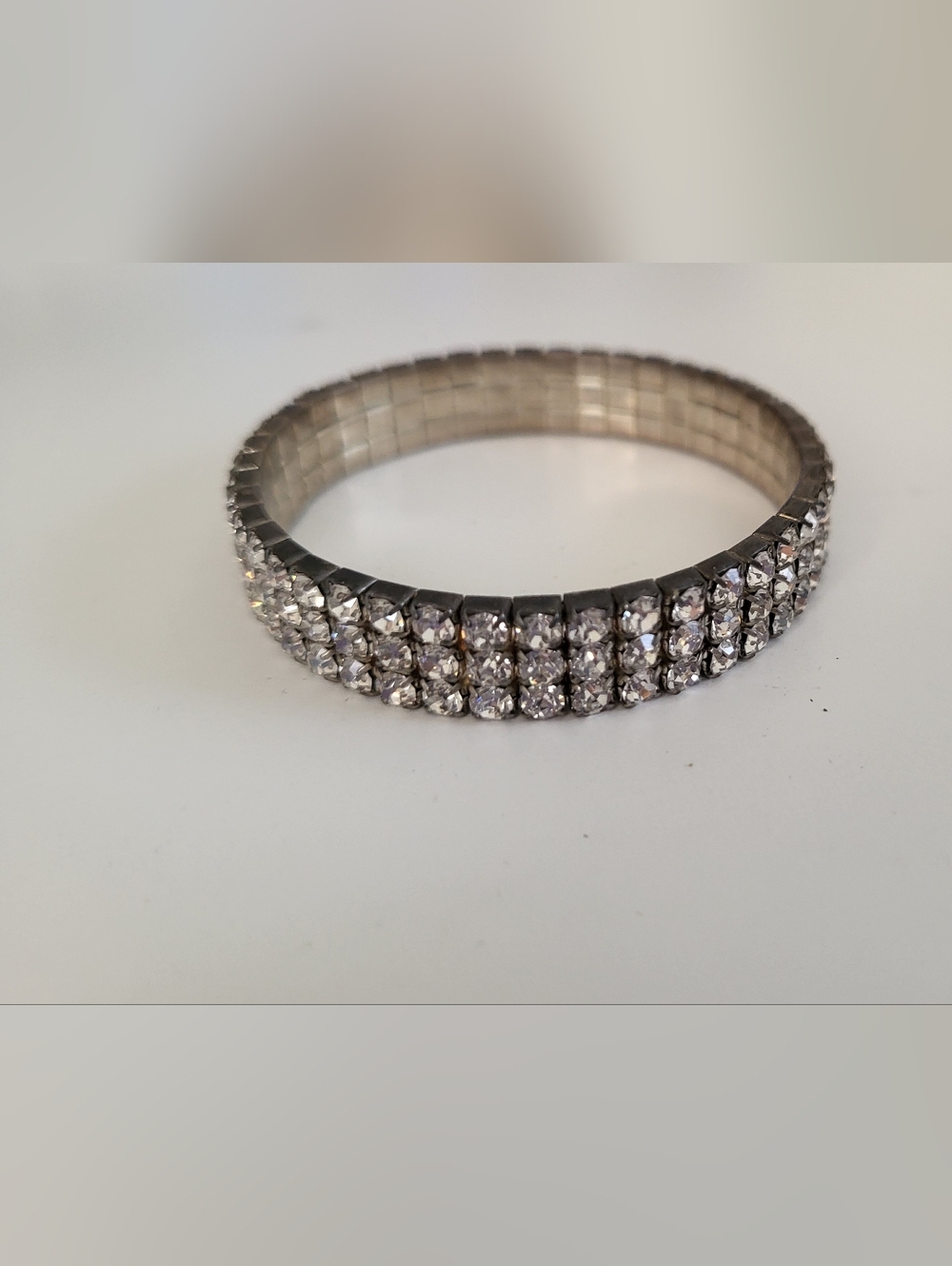 Silver-Tone Crystal Stretch Bracelet - Clear Rhinestones